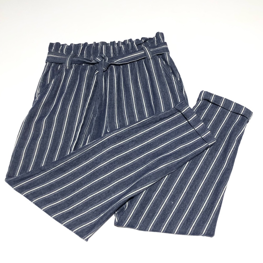 Taxi Women’s Blue Vertical Striped Paperbag Waist Pants Size Medium